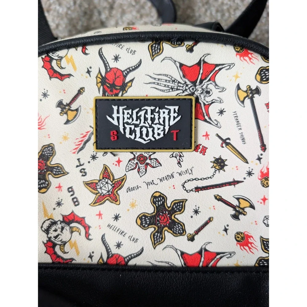 Stranger Things Hellfire Club Mini Backpack Tattoo Print Black White Netflix